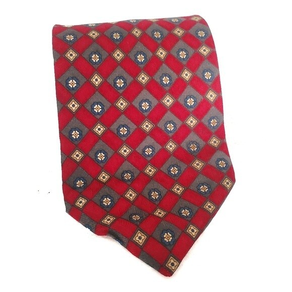 Pierre Balmain Couture Vintage Red 100% Silk Geometric Floral Tie - Picture 2 of 10